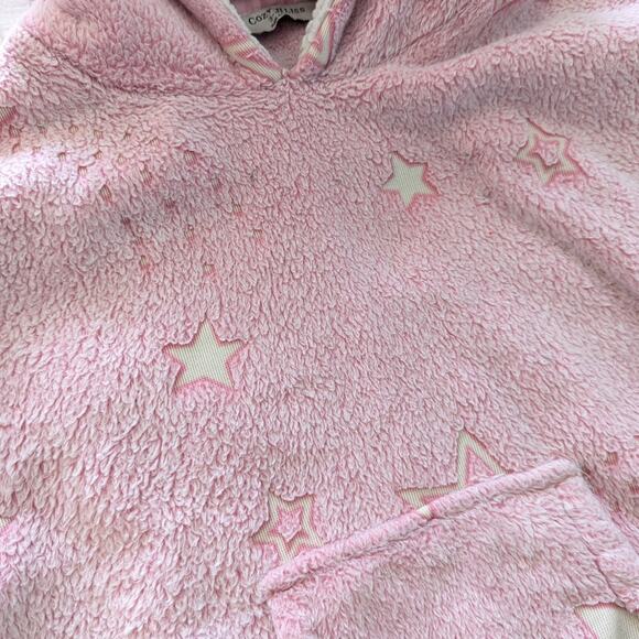 Girls Pink Stars Fleece Oversized Hoodie Blanket size 3-4 - Picture 2 of 4